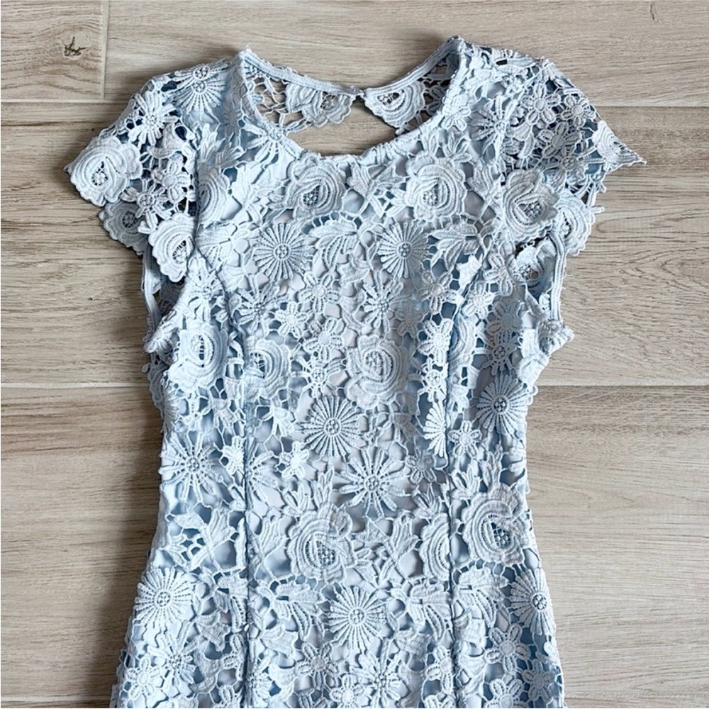 Lulu’s Romance Language Light Blue Backless Lace Mini Dress - Picture 2 of 5